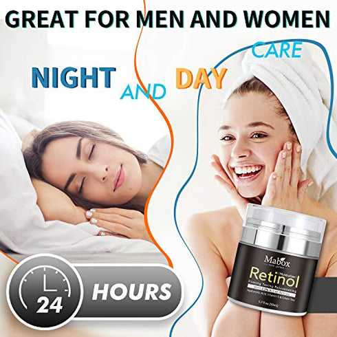 Mabox Retinol Moisturizer Cream for Face and Eye Area 1.7 Fl. Oz with Retinol, Hyaluronic Acid, Vitamin E and Green Tea for Anti Aging.Wrinkles Cream for Face ,Best Night and Day Moisturizing Cream