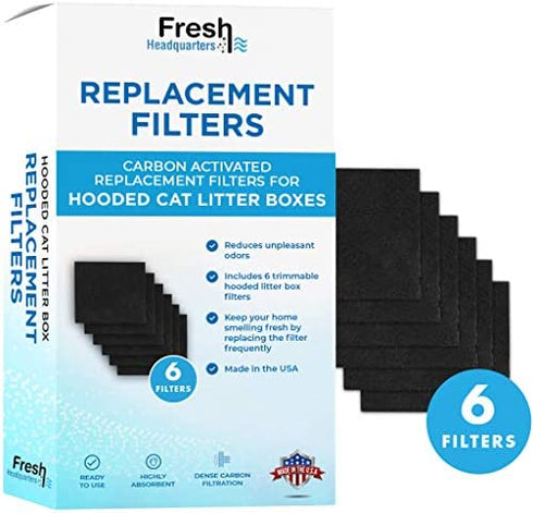 6-Piece Litter Box Filters for Hooded Cat Litter Box – Activated Charcoal Filters Eliminate up to 99% of Litter Box Odors – 6 Inch x 6.5 Inch Trimmable Pads