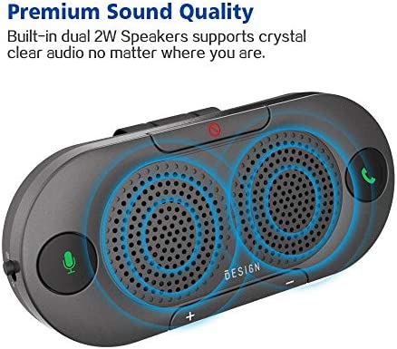 Besign BK06 Bluetooth 5.0 in Car Speakerphone with Visor Clip, Wireless Car Kit for Handsfree Talking, Motion Auto On, Siri Google Assistant Support, Dual 2W Speakers