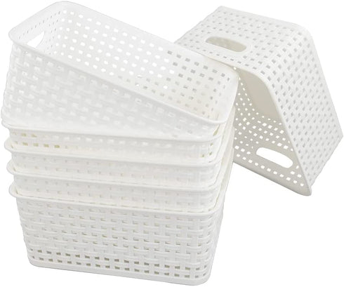 Saedy Plastic Pantry Storage Baskets Bin, 10.03" x 7.59" x 4.09", 6 Packs, White