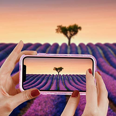 GUAGUA iPhone XR Case, Pink Glitter Bling Crystal Clear Shiny Cover for Girls Women Three Layer Hybrid Hard PC Soft TPU Bumper Shockproof Protective Phone Case for iPhone XR 6.1-inch 2018 Pink