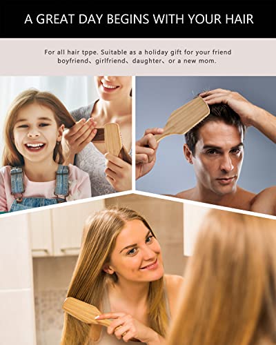 BFWood Bamboo Paddle Hairbrush with Bamboo Bristles for Massaging Scalp