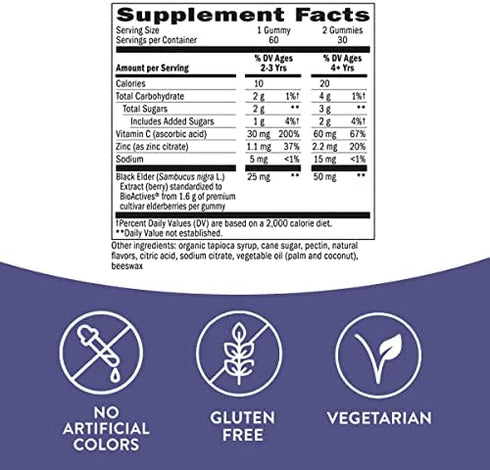 Nature’s Way Sambucus Elderberry Gummies for Kids, Immune Support Gummies*, with Vitamin C and Zinc, Delicious Berry Flavor, 60 Gummies