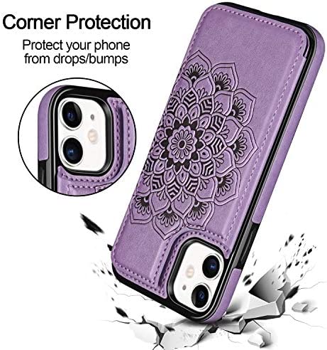 HianDier Wallet Case for iPhone 11 Slim Protective Case with Credit Card Slot Holder Flip Folio Soft PU Leather Magnetic Closure Cover for 2019 iPhone 11 iPhone XI, Mandala Purple