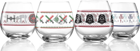 JoyJolt Star Wars„¢ Ugly Sweater Stemless Glasses. Set of 4 Large 15oz Stemless Glass Drinking Glasses, Star Wars Kitchen Glasses. Star Wars Gifts for Men or Women, Star Wars Collectibles for Adults