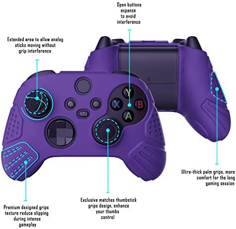 eXtremeRate PlayVital Guardian Edition Purple Ergonomic Soft Anti-Slip Controller Silicone Case Cover, Rubber Protector Skins with Black Joystick Caps for Xbox Series S and Xbox Series X Controller