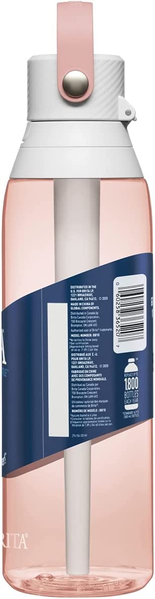 Brita Plastic Water Filter Bottle, 26 Ounce, Blush, 1 Count