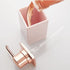 mDesign Square Plastic Bathroom Vanity Countertop Accessory Set - Includes Soap Dispenser Pump, Divided Toothbrush Holder, Tumbler Rinsing Cup, Soap Dish - 4 Pieces - Light Pink/Rose Gold