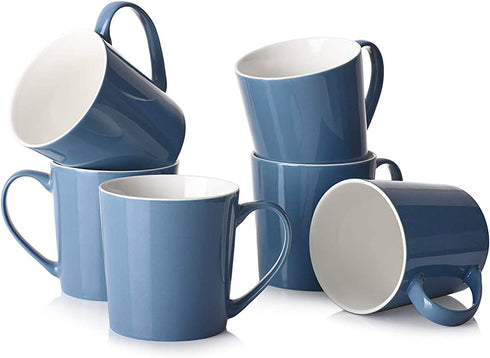 DOWAN Coffee Mugs Set, 18 OZ Large Coffee Mug Set of 6, Ceramic Mugs with Large Handle for Coffee Tea Cocoa, Dishwasher Safe, Chip-free, Lead-Free, Ideal Gift for Morning, Airy Blue