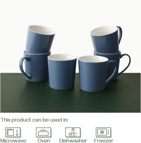DOWAN Coffee Mugs Set, 18 OZ Large Coffee Mug Set of 6, Ceramic Mugs with Large Handle for Coffee Tea Cocoa, Dishwasher Safe, Chip-free, Lead-Free, Ideal Gift for Morning, Airy Blue