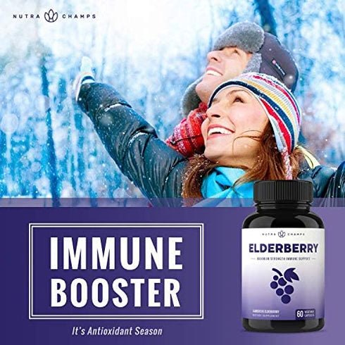 Elderberry Capsules 11,550mg - Premium Supplement for Powerful Immune System Support - Black Elder Berry Extract Nigra Antioxidant Vitamin - 60 Vegan Pills