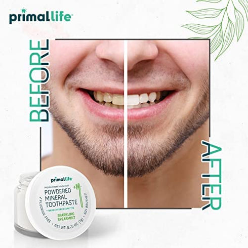 Primal Life Organics - Dirty Mouth Toothpowder, Tooth Cleaning Powder, Flavored Essential Oils With Hydroxyapatite, Natural Kaolin & Bentonite Clay, Good for 60+ Brushings, Paleo, Organic, Vegan (Spearmint, 0.25 oz)