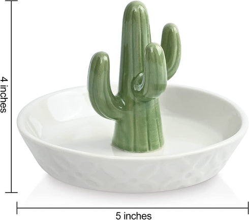 Ceramic Cactus Ring Holder Cactus Ring Dish for Jewelry Cactus Decor for Friend Sister Birthday Wedding Anniversary Bridal Engagement Christmas Gift for Women, Light Green