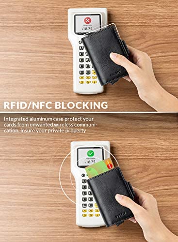 VULKIT Credit Card Holder RFID Blocking Leather Automatic Pop Up Wallet Slim Money Clip Wallet Double Card Case for Men and Women