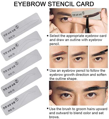 SENXILLER Eyebrow Kit Razor Pencil Brush Stencil Scissors Tweezers Grooming Kit with Mirror for Men and Women (Dark Brown Eyebrow Pencil)