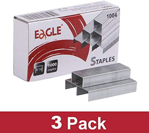 Eagle No.10 Mini Premium Staples for #10 Staplers, 1000 pcs Per Box, Pack of 3 Boxes, 3000 pcs in Total, Silver