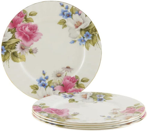 Gracie Bone China 7-1/2-Inch Dessert Plate, Pink Grace's Rose, Set of 4