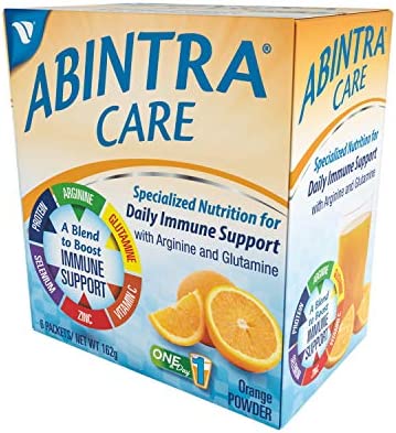 ABINTRA Care Specialized Nutrition for Immune Support, Provides Glutamine, Arginine and Whey Protein (Total 19g) + Vitamins and Minerals, Orange Flavor, 6 Packets, 27g Each, Made in The USA