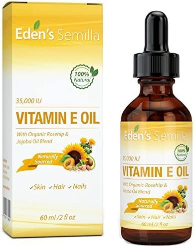 100% Plant Extract Vitamin E Oil 35,000 IU + Organic Rosehip & Jojoba Blend - 2 OZ Bottle. FAST Absorbing Skin Protection For Face & Body. Pure Ingredients - Ideal For Sensitive Skin - Use Daily
