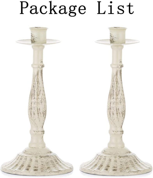 Sziqiqi Candlestick Holders for Taper Candle, Candleholder Display Candle Centerpiece Set of 2 Distressed Ivory