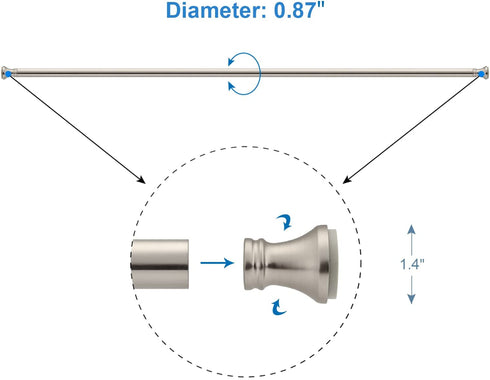 Amazer Spring Tension Curtain Rod - 54-90 Inches Rust-Resistance Shower Curtain Rod Bathroom Rod, Nickel