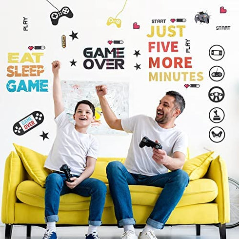 Gamer Room Decor Gaming Wall Decals Sticker Gamer Decals Boys Room Decals Video Game Decor Eat Sleep Game Wall Decal for Gamer Bedroom Playroom Decorations (Chic Style)