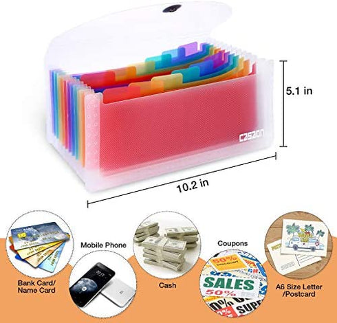 2 Pack 13-Pockets Expanding Accordion File Folder Mini Organizer Wallet for Storage Invoice/Receipt/Cards/Coupon/Tickets
