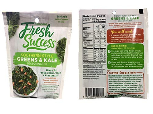Concord Foods Southern Style Greens & Kale Seasoning Mix (Pack of 4) 1 oz Packets