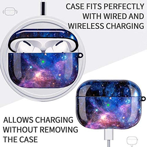 Airpods Pro Case - YOMPLOW Marble Protective Hard Case Cover Skin Portable & Shockproof Women Girls with Keychain for Apple Airpods Pro Charging Case - Galaxy Marble