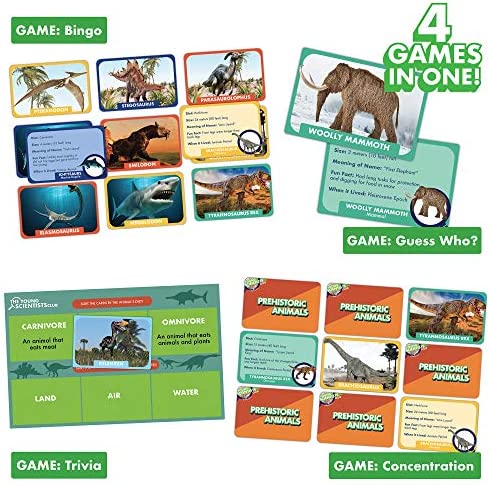 The Young Scientist Prehistoric Animal Card Games, 4 Prehistoric Card Games for Age 5 and Up: Matching, Bingo, Memory, Trivia, Hands-On Educational STEM Fun, Kids Card Games