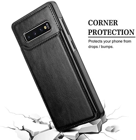 HianDier Wallet Case for Galaxy S10 Plus Slim Protective Case with Credit Card Slot Holder for Men Flip Folio Soft PU Leather Magnetic Closure Cover Case for Samsung Galaxy S10 Plus 6.4 Inches, Black