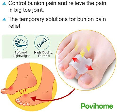 Povihome 10 Pack Clear Toe Spacers, Big Toe Separator (1st/2nd Toe), Bunion Corrector to Correct Big Toe Bunion, Overlapping Toes