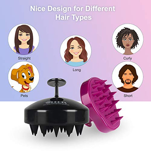 HEETA Hair Scalp Massager Shampoo Brush 2 Pack, Soft Silicone Bristles to Remove Dandruff, Waterproof Hair Scrubber for Both Wet Dry Hair, Suitable for Men & Women (Black & Purple)