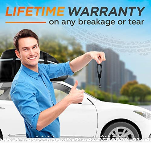 RoofPax 6 Rooftop Cargo Tie Down Hook Straps for Strapping Down Any Car Top Luggage. Waterproof, Attaches to Car Door Frame, Patent Registered, Extended Warranty!