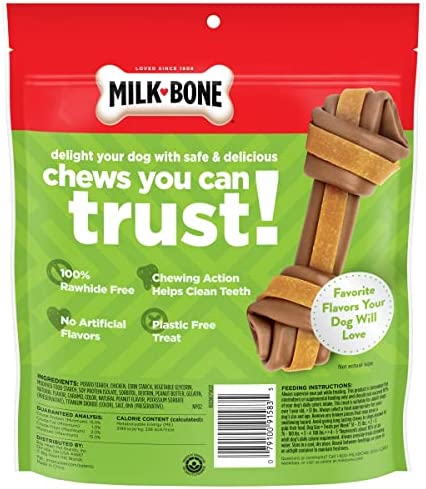 Milk-Bone Gnaw Bones Rawhide Free Dog Chew Treats, Peanut Butter & Chicken, 3 Large Knotted Bones