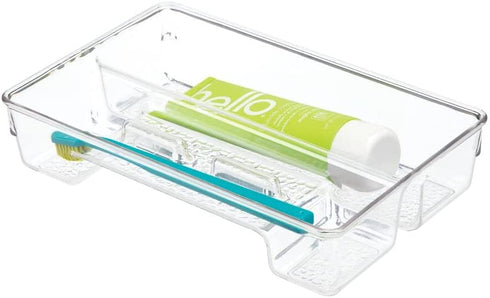 mDesign Plastic Toothbrush Holder, Storage Organizer Bin for Bathroom Vanity, Drawer, Cabinet, Closet - Holds Electric Spin Toothbrush, Toothpaste, Dental Floss Picks, Teeth Whitening Strips - Clear