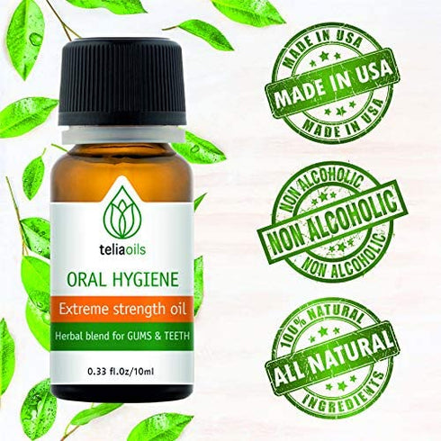 Teliaoils Herbal Blend for Teeth & Gums - Extreme Strength Oral Hygiene Oil- 100% Natural Deep Cleansing Mouthwash/Liquid Toothpaste/Herbal Breath Freshener- Fluoride Free Oral Discomforts - 10ml
