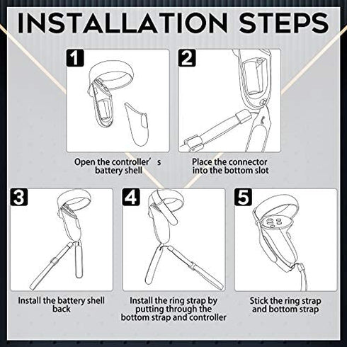 (1 Pair) Orzero Adjustable Hand Grip Straps Accessories for Quest 2 VR Gaming Headset Controller, Handle Dropping Prevention - Black