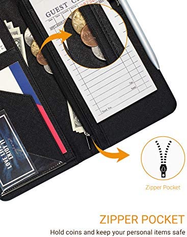 Server Book with Zipper and Magnetic Pocket Waitress Book Waiter Book Wallet Restaurant Waitstaff Organizer Fit Server Apron with Money Pocket 4.7" X 9" (Big Capacity with Magnetic Closure)
