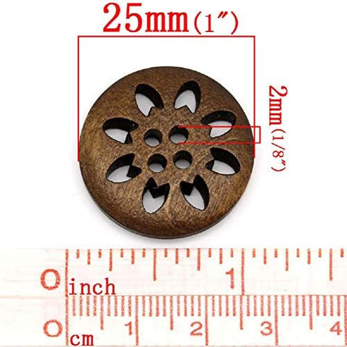 20 Pcs Brown Snowflake Carved 4 Holes Wood Buttons Wooden Sewing Buttons for DIY Craft