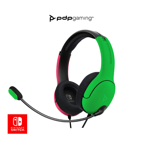PDP Gaming LVL40 Stereo Headset with Mic for Nintendo Switch - PC, iPad, Mac, Laptop Compatible - Noise Cancelling Microphone, Lightweight, Soft Comfort On Ear Headphones - Splatoon 2 Pink & Green