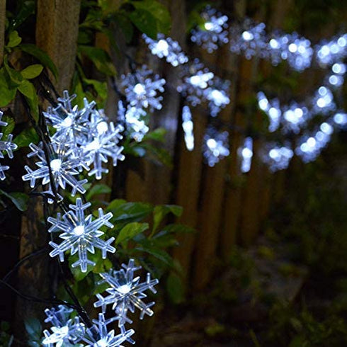 Homeleo Solar Powered Snowflake Lights, Outdoor Christmas Snowflake Decorations, Waterproof String Lights for Trees Ornaments Garden Patio Yard Pathway Decoration(Cold White,30 ft,50 LEDs)