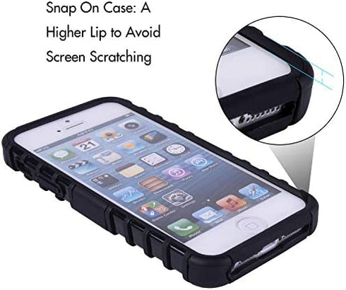 Wisdompro Case for iPhone SE 1st Generation, 2 in 1 Heavy Duty Hard PC Soft TPU Rugged Protective Cover with Foldable Kickstand for iPhone 5, for iPhone 5s, for iPhone SE 2016 - Black/Black