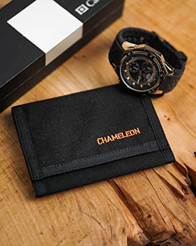 CHAMELEON VELCRO TRIFOLD MENS WALLET- Canvas wallets for men trifold- Best Slim Nylon Velcro Men's wallet - Front pocket wallets for men nylon Perfect style of basic wallet designs Black