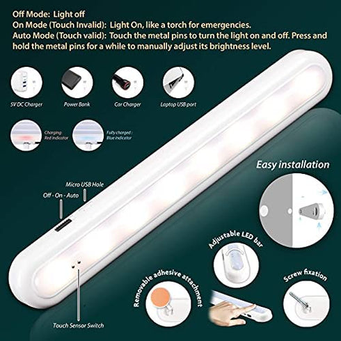 STAR-SPANGLED Dimmable Touch Light Bar Rechargeable, Built-in 2100mAh Battery Powered, USB Stick on LED Night Tap Light Indoor for Kitchen, Bedroom, Under Cabinet, Closet, Reading, Vanity, Warm White