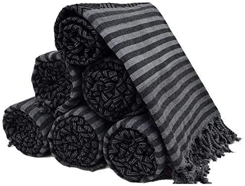 Ray Silver Premium Turkish Beach Towel 100% Cotton-Quick Dry Turkish Bath Towel 71?x40?(100x180 cm)-Prewashed Peshtemal Blanket-Thin Light Weight Travel SPA Pool Bath Beach Gym Pool (Black/Grey)