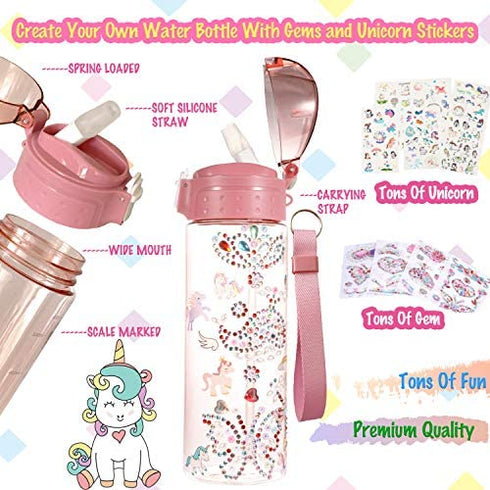 Y YOFUN Decorate Your Own Water Bottle with Tons of Glitter Gem & Unicorn Stickers, BPA Free Tritan Material, 20 oz, Kids Craft Kit & DIY Art, Gift for Girl Age 4 5 6 7 8 9 10 Years Old