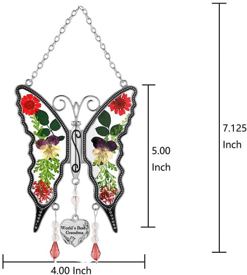 World`s Best Grandma New Butterfly SunCatcher Stained Glass Butterfly Sun Catcher Wind Chime for Windows for Grandma Happy Mother`s Day Valentine's Day Birthday Christmas Thanksgiving Gift