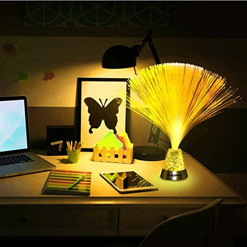 Playlearn Fiber Optic Lamp Color Changing Crystal Base - USB/Battery Powered - 13 Inch - Fiber Optic Centerpiece Sensory Light