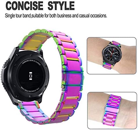 SPINYE Band Compatible for Samsung Gear S3 Frontier/Classic/Galaxy Watch 46mm / Galaxy Watch 3 45mm, 22mm Solid Stainless Steel Metal Replacement Strap for Women Men (Rainbow)